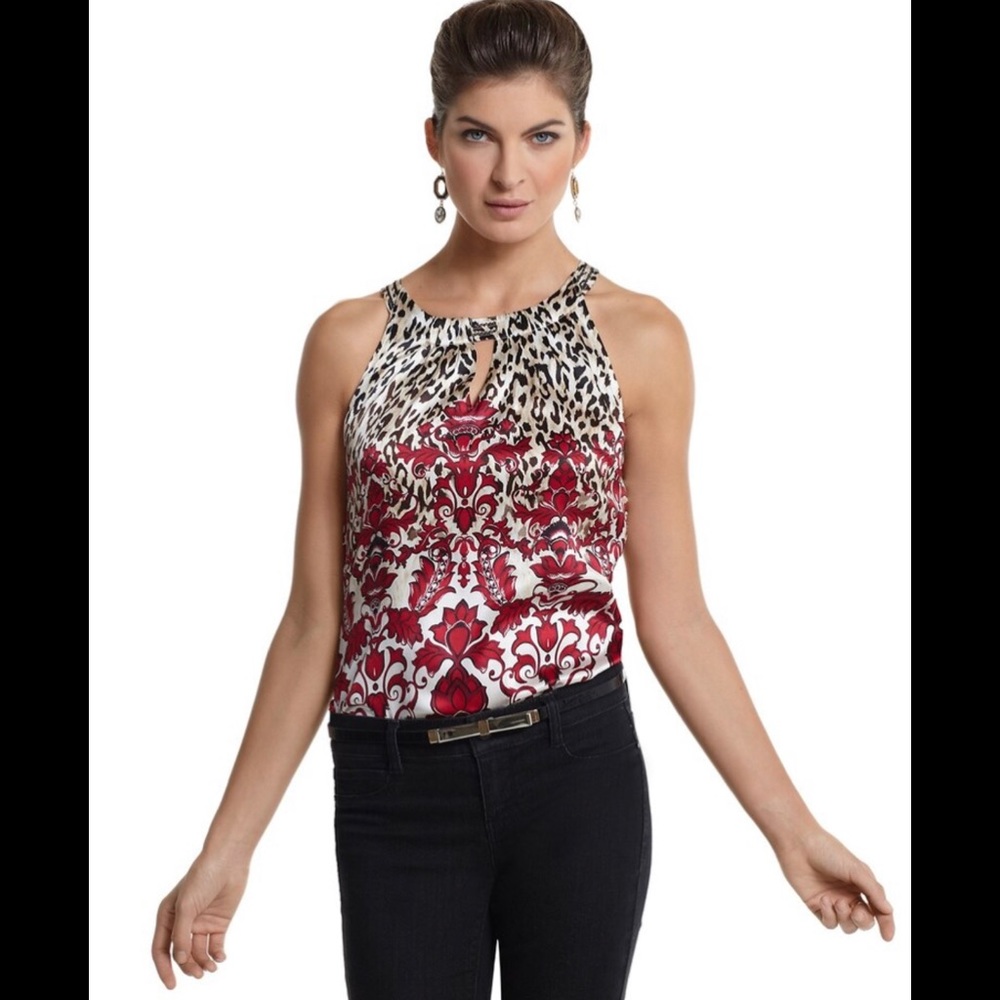 White House Black Market STRETCH SILK MIXED-PRINT DATE TOP